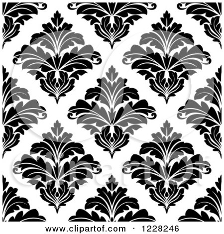 Clipart of a Seamless Pattern of Damask in Black and White 8 - Royalty Free Vector Illustration by Vector Tradition SM