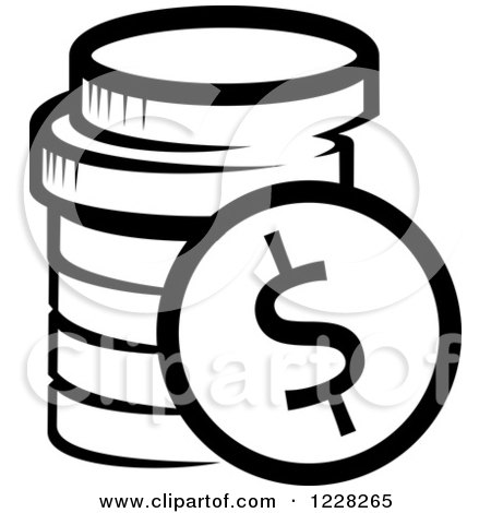 Clipart of a Black and White Stack of Coins - Royalty Free Vector Illustration by Vector Tradition SM