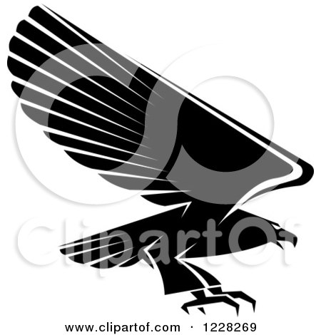 Clipart of a Black and White Profiled Flying Eagle - Royalty Free Vector Illustration by Vector Tradition SM