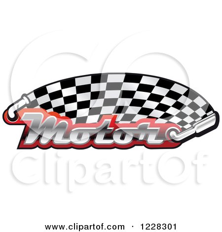 Clipart of a Checkered Racing Flag with the Word Motor in Red and Muffler - Royalty Free Vector Illustration by Vector Tradition SM