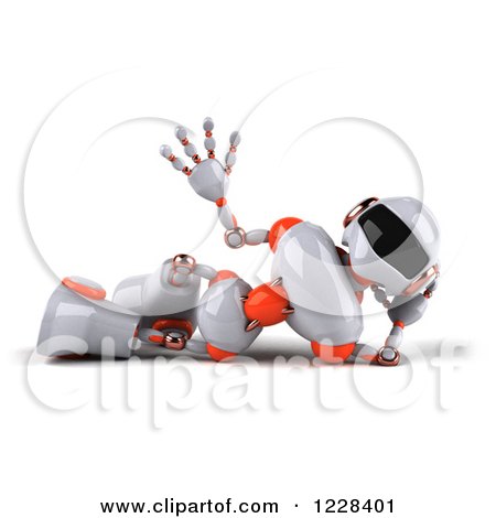 Clipart of a 3d Relaxed and Waving White and Orange Male Techno Robot - Royalty Free Illustration by Julos