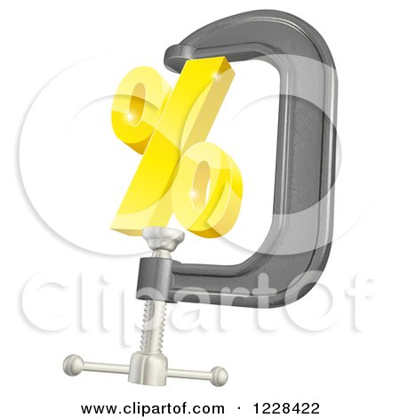 Clipart of a 3d Golden Percent Symbol in a Clamp - Royalty Free Vector Illustration by AtStockIllustration