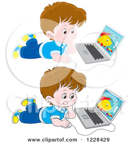 Clipart of Boys Using Laptops on the Floor - Royalty Free Vector Illustration by Alex Bannykh