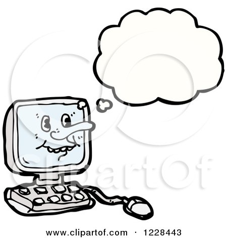 Clipart of a Thinking Computer - Royalty Free Vector Illustration by lineartestpilot