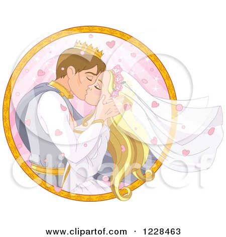 Fairy Tale Wedding Prince and Princess Couple Kissing in a Circle Posters, Art Prints