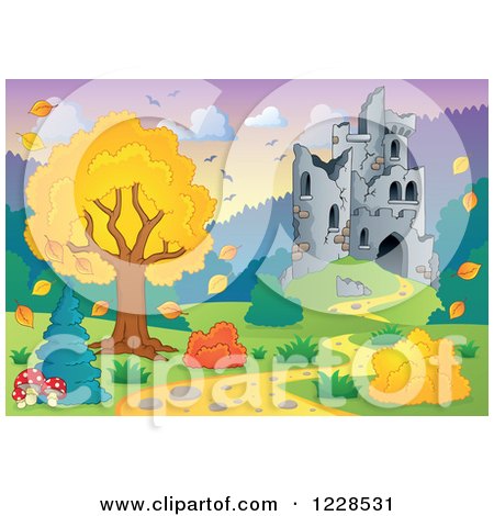 Clipart of a Castle and Autumn Landscape - Royalty Free Vector Illustration by visekart