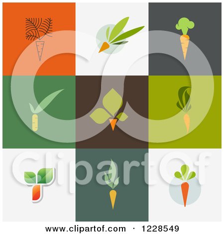 Clipart of Carrot Icons on Different Colored Backgrounds - Royalty Free Vector Illustration by elena