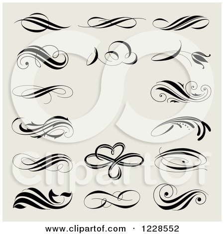 Clipart of Ornate Flourishes and Scrolls on Beige - Royalty Free Vector Illustration by elena