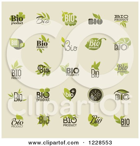 Clipart of Bio Organic and Natural Labels on Beige - Royalty Free Vector Illustration by elena