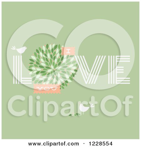 Clipart of Birds and I Love You Text on Green - Royalty Free Vector Illustration by elena