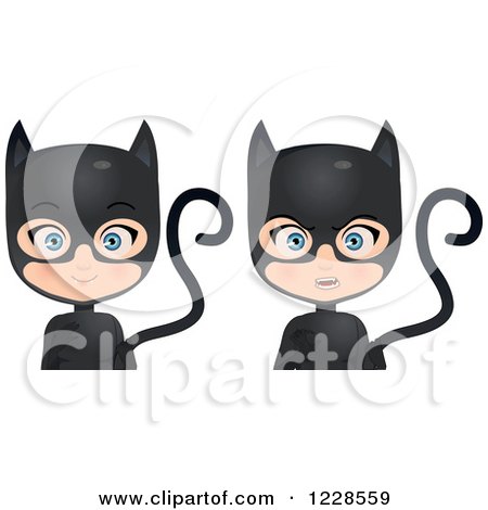 Clipart of a Happy Girl in Black Cat Costumes - Royalty Free Vector Illustration by Melisende Vector
