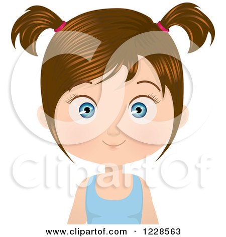 Clipart of a Happy Brunette Girl in Pigtails - Royalty Free Vector Illustration by Melisende Vector
