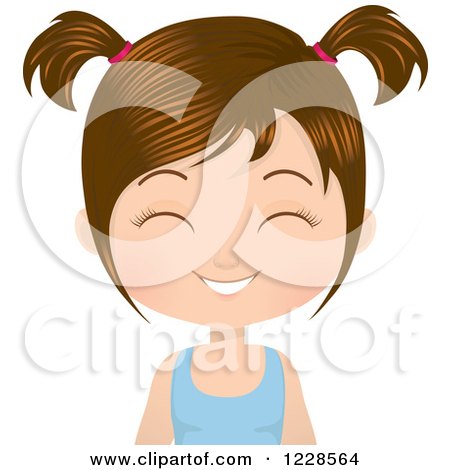 Clipart of a Laughing Brunette Girl in Pigtails - Royalty Free Vector Illustration by Melisende Vector