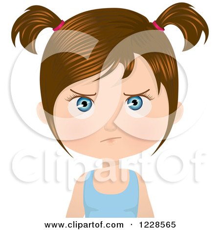 Clipart of a Mad Brunette Girl in Pigtails - Royalty Free Vector Illustration by Melisende Vector