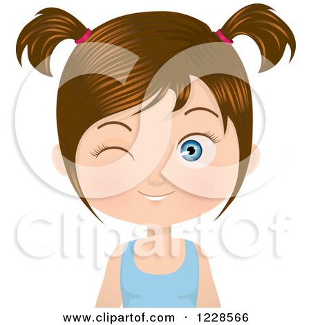 Clipart of a Winking Brunette Girl in Pigtails - Royalty Free Vector Illustration by Melisende Vector