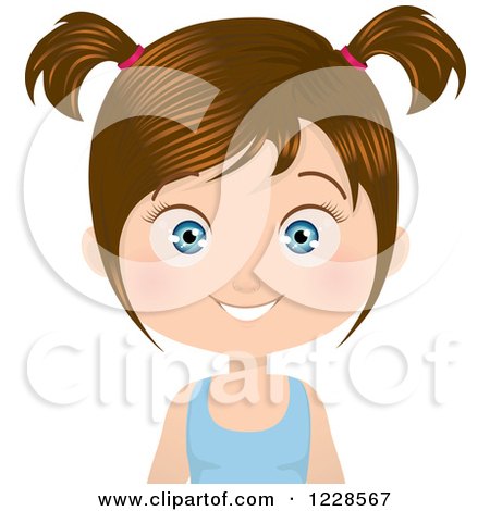 Clipart of a Smiling Brunette Girl in Pigtails - Royalty Free Vector Illustration by Melisende Vector