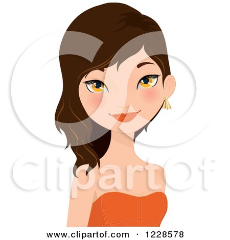 Clipart of a Happy Asian Woman in an Orange Top - Royalty Free Vector Illustration by Melisende Vector