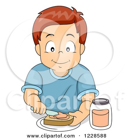 Clipart of a Happy Caucasian Boy Making a Sandwich - Royalty Free Vector Illustration by BNP Design Studio
