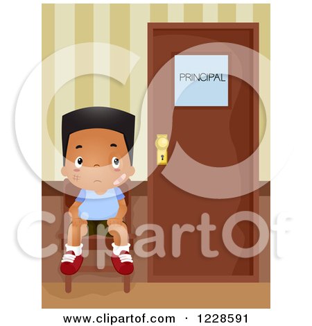 Clipart of a Bullied African American Boy Waiting at the Principals Office - Royalty Free Vector Illustration by BNP Design Studio