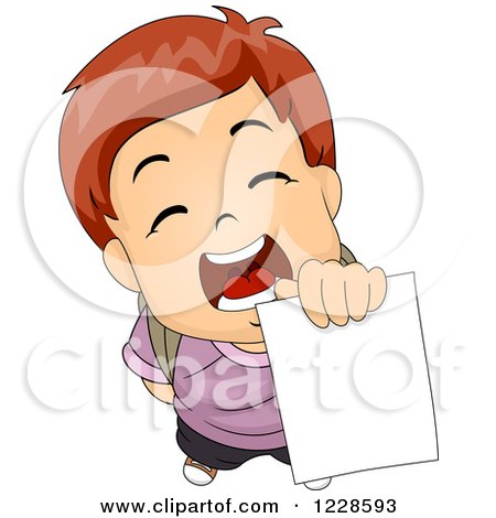 Clipart of a School Boy Holding up His Report Card - Royalty Free Vector Illustration by BNP Design Studio
