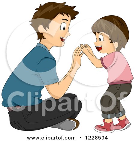 Clipart of a Happy Caucasian Dad and Son Playing - Royalty Free Vector Illustration by BNP Design Studio