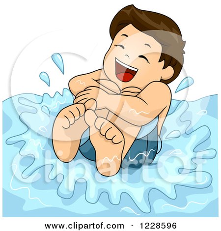 Clipart of a Happy Caucasian Boy Doing a Cannon Ball Jump into a Swimming Pool - Royalty Free Vector Illustration by BNP Design Studio