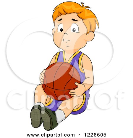 Clipart of a Sad Caucasian Boy Sitting with a Basketball - Royalty Free Vector Illustration by BNP Design Studio