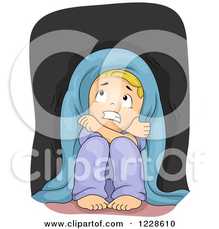 Clipart of a Scared Blond Caucasian Boy Hiding in the Dark - Royalty Free Vector Illustration by BNP Design Studio