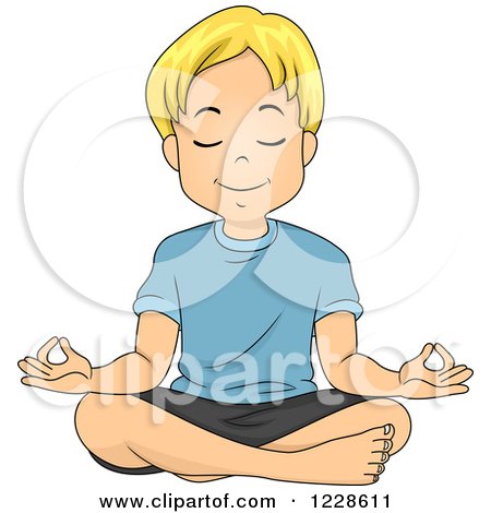 Clipart of a Relaxed Blond Caucasian Boy Meditating - Royalty Free Vector Illustration by BNP Design Studio