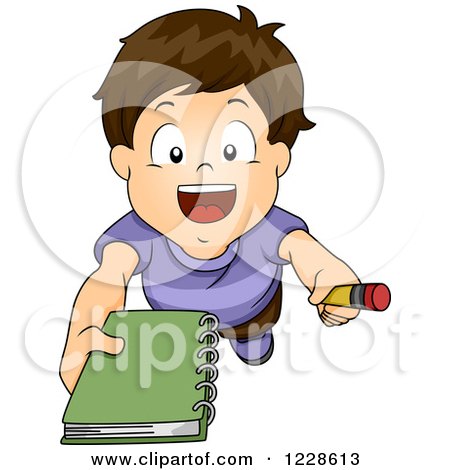 Clipart of a Brunette Caucasian Boy Asking for an Autograph - Royalty Free Vector Illustration by BNP Design Studio