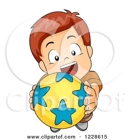 Clipart of a Caucasian Boy Holding up a Ball and Wanting to Play - Royalty Free Vector Illustration by BNP Design Studio