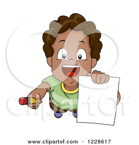 Clipart of a Happy African American Boy Looking up and Asking for an Autograph - Royalty Free Vector Illustration by BNP Design Studio