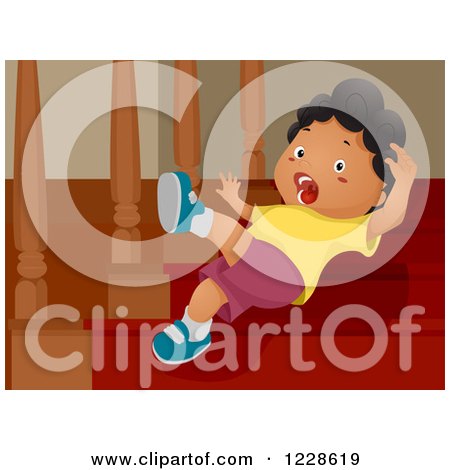 Clipart of a Shouting African American Boy Falling down Stairs - Royalty Free Vector Illustration by BNP Design Studio