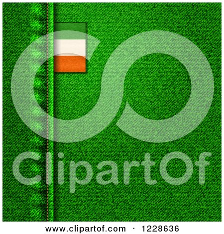 Clipart of an Irish Flag Tag on the Seam of Green Denim Jeans - Royalty Free Vector Illustration by elaineitalia