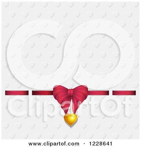 Clipart of a Valentines Day Gift Bow and Pendant over Embossed Hearts - Royalty Free Vector Illustration by elaineitalia