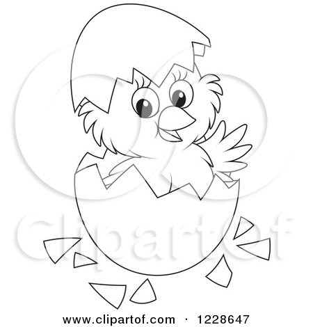 Clipart of an Outlined Cute Chick Hatching from an Egg - Royalty Free Vector Illustration by Alex Bannykh