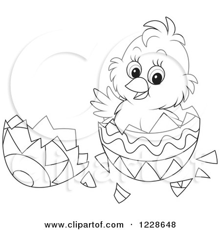 Clipart of a Cute Black and White Chick Hatching from an Easter Egg - Royalty Free Vector Illustration by Alex Bannykh