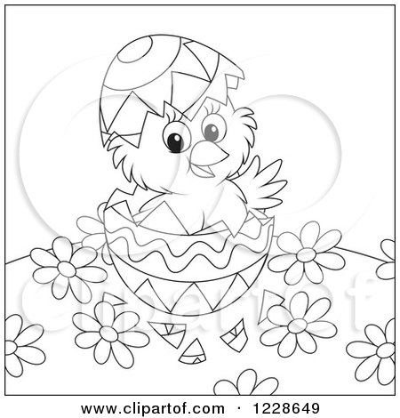 Clipart of an Outlined Hatching Chick in an Easter Egg - Royalty Free Vector Illustration by Alex Bannykh