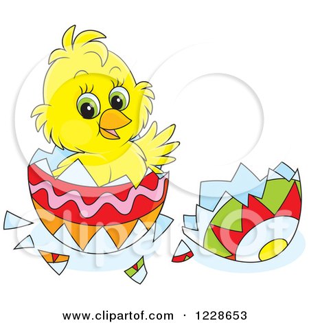 Clipart of a Cute Yellow Chick Hatching from an Easter Egg - Royalty Free Vector Illustration by Alex Bannykh