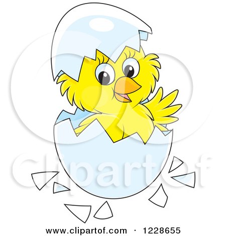 Clipart of a Cute Yellow Chick Hatching from an Egg - Royalty Free Vector Illustration by Alex Bannykh