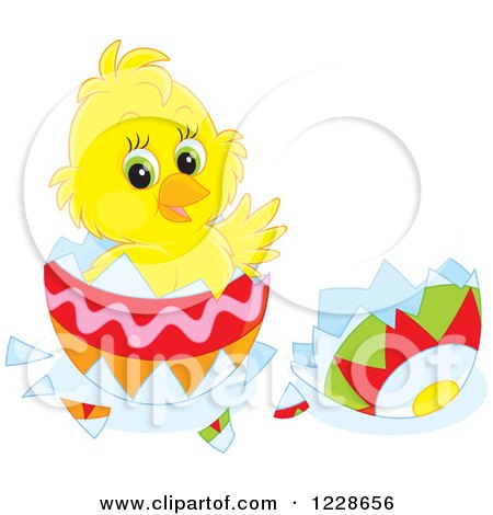 Clipart of a Cute Chick Hatching from an Easter Egg - Royalty Free Vector Illustration by Alex Bannykh