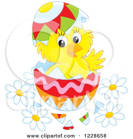 Clipart of a Hatching Chick in an Easter Egg - Royalty Free Vector Illustration by Alex Bannykh