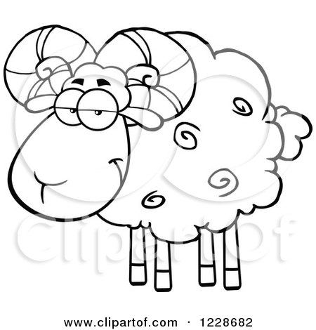 Clipart of a Black and White Ram Sheep - Royalty Free Vector Illustration by Hit Toon