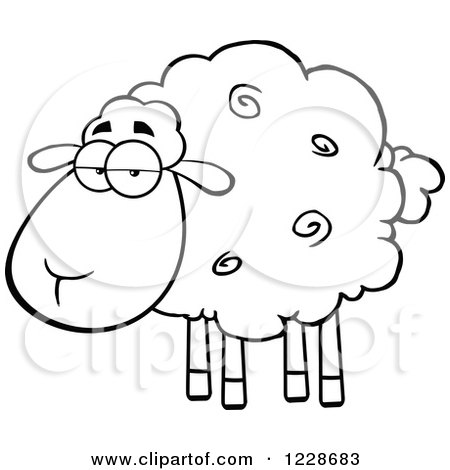 Clipart of an Annoyed Black and White Sheep - Royalty Free Vector Illustration by Hit Toon