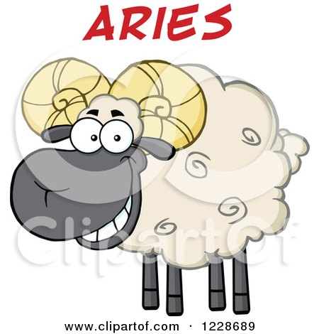 Clipart of Red Aries Text over a Ram Sheep - Royalty Free Vector Illustration by Hit Toon