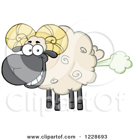 Clipart of a Flatulent Ram Sheep Farting - Royalty Free Vector Illustration by Hit Toon