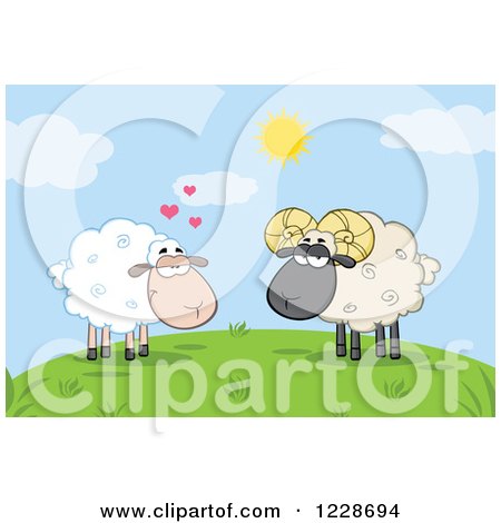 Clipart of a Sheep in Love with a Ram on a Hill - Royalty Free Vector Illustration by Hit Toon