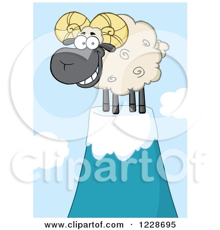 Clipart of a Black and Tan Ram Sheep on a Mountain Top - Royalty Free Vector Illustration by Hit Toon