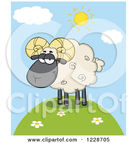 Clipart of a Black and Tan Ram Sheep on a Hill - Royalty Free Vector Illustration by Hit Toon