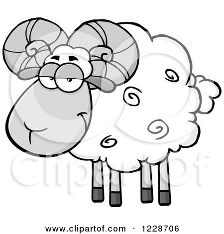 Clipart of a Grayscale Ram Sheep - Royalty Free Vector Illustration by Hit Toon